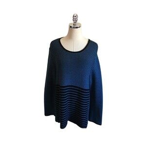 Habitat Sweater Women's Size Medium Blue Black Stripes Long Sleeve Round Neck